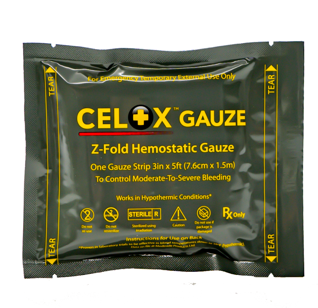 Celox Gauze Hemostat, Hemostatic Wound Dressing